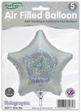 Oaktree 9inch Holographic Silver Star Packaged x 5pcs - Foil Balloons