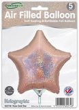 Oaktree 9inch Holographic Rose Gold Star Packaged x 5pcs - Foil Balloons