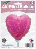 Oaktree 9inch Holographic Pink Heart Packaged x 5pcs - Foil Balloons