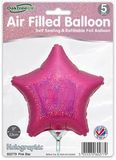 Oaktree 9inch Holographic Pink Star Packaged x 5pcs - Foil Balloons