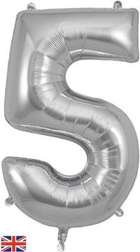 Oaktree 34inch Number 5 Silver - Foil Balloons