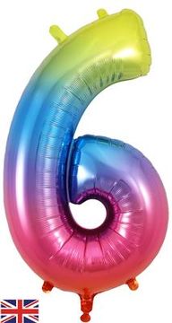 Oaktree 34inch Number 6 Rainbow - Foil Balloons