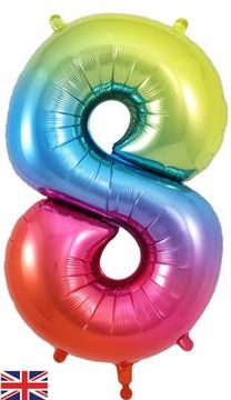 Oaktree 34inch Number 8 Rainbow - Foil Balloons