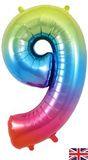 Oaktree 34inch Number 9 Rainbow - Foil Balloons