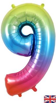 Oaktree 34inch Number 9 Rainbow - Foil Balloons