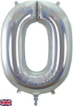 Oaktree 34inch Number 0 Holographic Silver - Foil Balloons
