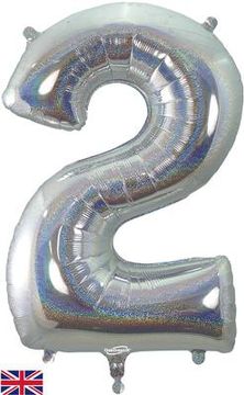 Oaktree 34inch Number 2 Holographic Silver - Foil Balloons