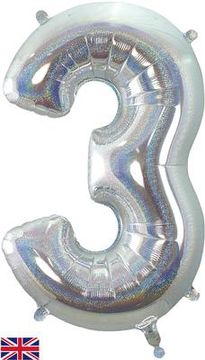 Oaktree 34inch Number 3 Holographic Silver - Foil Balloons