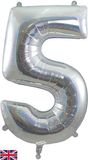 Oaktree 34inch Number 5 Holographic Silver - Foil Balloons