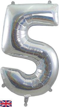 Oaktree 34inch Number 5 Holographic Silver - Foil Balloons