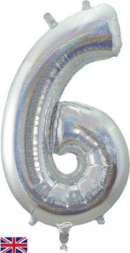 Oaktree 34inch Number 6 Holographic Silver - Foil Balloons