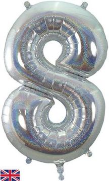 Oaktree 34inch Number 8 Holographic Silver - Foil Balloons