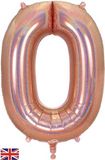 Oaktree 34inch Number 0 Holographic Rose Gold - Foil Balloons