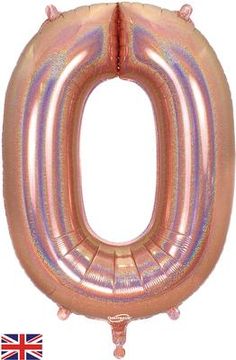 Oaktree 34inch Number 0 Holographic Rose Gold - Foil Balloons