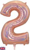 Oaktree 34inch Number 2 Holographic Rose Gold - Foil Balloons