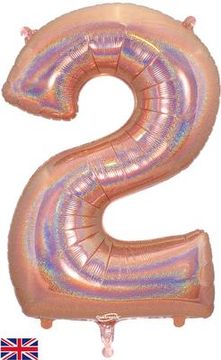 Oaktree 34inch Number 2 Holographic Rose Gold - Foil Balloons