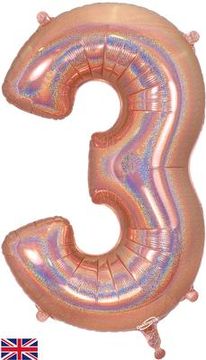 Oaktree 34inch Number 3 Holographic Rose Gold - Foil Balloons
