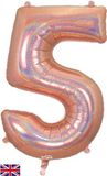 Oaktree 34inch Number 5 Holographic Rose Gold - Foil Balloons