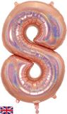 Oaktree 34inch Number 8 Holographic Rose Gold - Foil Balloons
