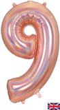 Oaktree 34inch Number 9 Holographic Rose Gold - Foil Balloons