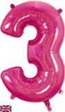 Oaktree 34inch Number 3 Holographic Pink - Foil Balloons