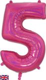 Oaktree 34inch Number 5 Holographic Pink - Foil Balloons