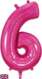 Oaktree 34inch Number 6 Holographic Pink - Foil Balloons