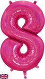 Oaktree 34inch Number 8 Holographic Pink - Foil Balloons