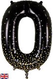 Oaktree 34inch Number 0 Sparkling Fizz Black Gold Holographic - Foil Balloons