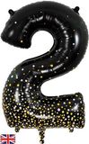 Oaktree 34inch Number 2 Sparkling Fizz Black Gold Holographic - Foil Balloons