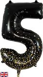 Oaktree 34inch Number 5 Sparkling Fizz Black Gold Holographic - Foil Balloons