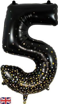 Oaktree 34inch Number 5 Sparkling Fizz Black Gold Holographic - Foil Balloons