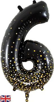 Oaktree 34inch Number 6 Sparkling Fizz Black Gold Holographic - Foil Balloons