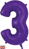 Oaktree 34inch Number 3 Purple - Foil Balloons