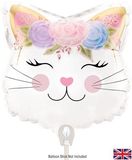 Oaktree 9inch Mini Shape Floral Kitten Holographic Packaged - Foil Balloons