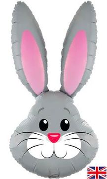 Oaktree Shape 35inch Cute Rabbit Grey Metallic Packaged - Foil Balloons