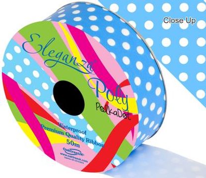 Eleganza Poly 50mm x 50m Polka Dot Lt Blue No.25 - Ribbons