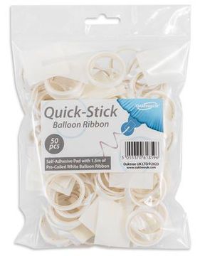 Quick-Stick Balloon Ribbon Pre Coiled White 1.5m x 50pcs - Balloon Accessories