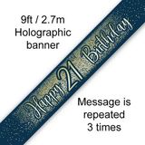 9ft Banner 21st Birthday Metallic Glitter Navy Gold - Banners & Bunting