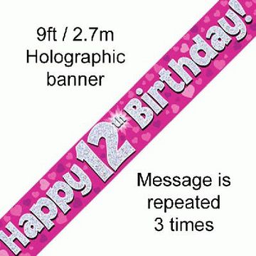 12th Birthday Pink - Banners & Bunting