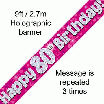 80th Birthday Pink - Banners & Bunting