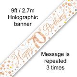 9ft Banner Sparkling Fizz 70th Birthday White & Rose Gold Holographic - Banners & Bunting