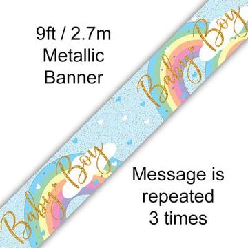 9ft Banner Pastel Rainbow Boy Holographic - Banners & Bunting