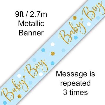 9ft Banner Sparkling Baby Boy Dots Holographic - Banners & Bunting