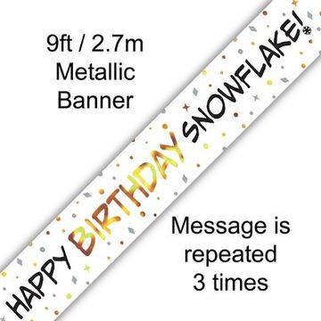 9ft Banner Happy Birthday Snowflake Metallic - Banners & Bunting