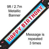 9ft Banner Controller Happy Birthday Holographic - Banners & Bunting