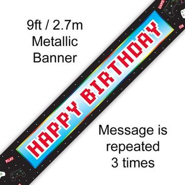 9ft Banner Controller Happy Birthday Holographic - Banners & Bunting