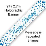 9ft Banner Sparkling Fizz Birthday Blue Holographic - Banners & Bunting