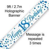 9ft Banner 18th Sparkling Fizz Birthday Blue Holographic - Banners & Bunting