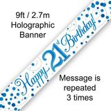 9ft Banner 21st Sparkling Fizz Birthday Blue Holographic - Banners & Bunting